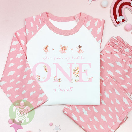 Pink Three Little Fairies Personalised Kids Outfit, Birthday Morning Set, Custom Name Cotton Clothing Set for Girls, Tight-fitting style