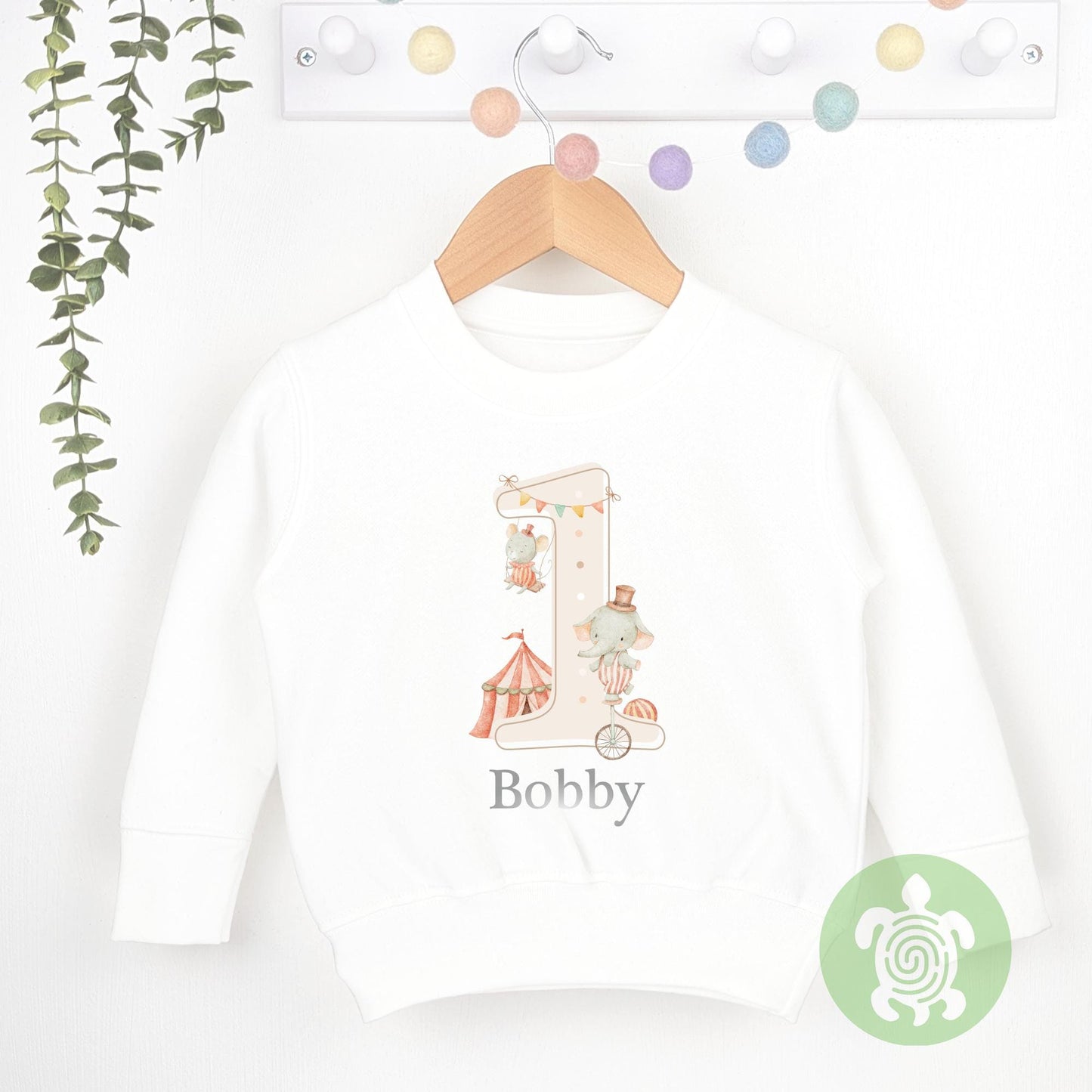 Neutral Circus Friends Birthday Party Tshirt, Sweatshirt, Any Age, personalised First Birthday design Childs Jumper Sweatshirt Baby Boy Girl