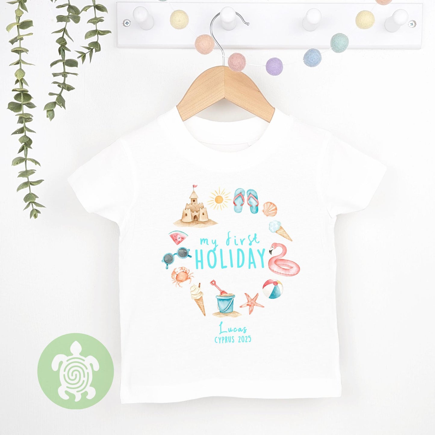 Personalised My 1st Holiday Summer Wreath Babyvest, Children's T Shirt, First Holiday Sleepsuit, Babies First Holiday, First Time Flyer