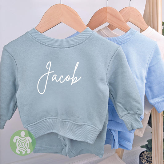 Sweater and Shorts Personalised Cotton Sets, Printed Name, Kids Sets, Personalised Outfit, Toddler Outfit, Children's Summer Outfit Set
