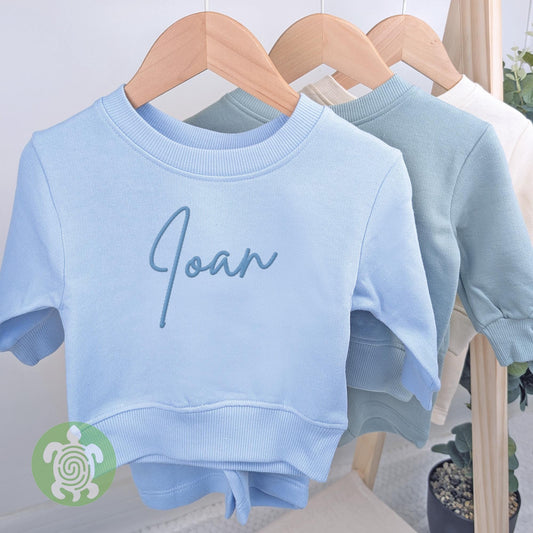 Personalised Sweater and Shorts Embroidered Cotton Sets, Kids Sets, Personalised Outfit, Toddler Outfit, Children's Summer Outfit Set