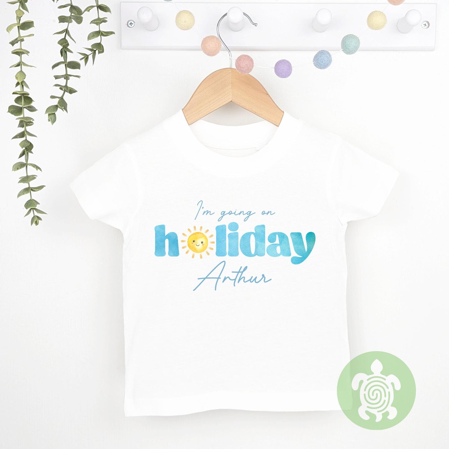 Blue Personalised Cute Sun I'm Going on Holiday, Babyvest, Children's T Shirt, First Holiday Sleepsuit, First Holiday, First Time Flyer