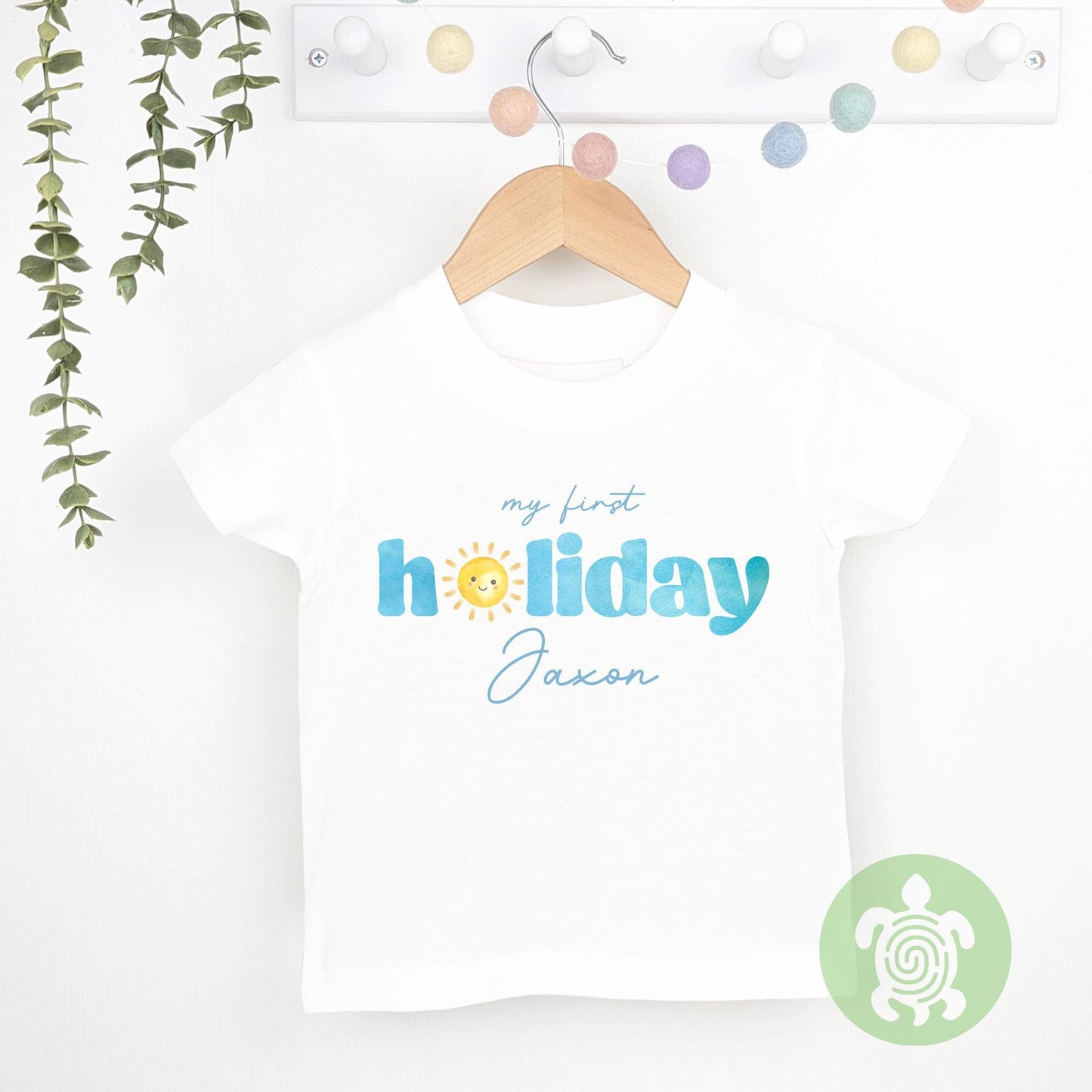 Blue Personalised Cute Sun I'm Going on Holiday, Babyvest, Children's T Shirt, First Holiday Sleepsuit, First Holiday, First Time Flyer