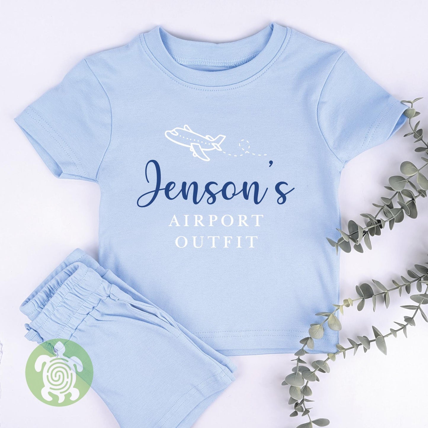 Personalised Blue Airport Outfit Cotton Shorts Set, Any Age, Children's Summer Outfit, Summer T-shirt Kids, Babies First Holiday, Sweatshirt