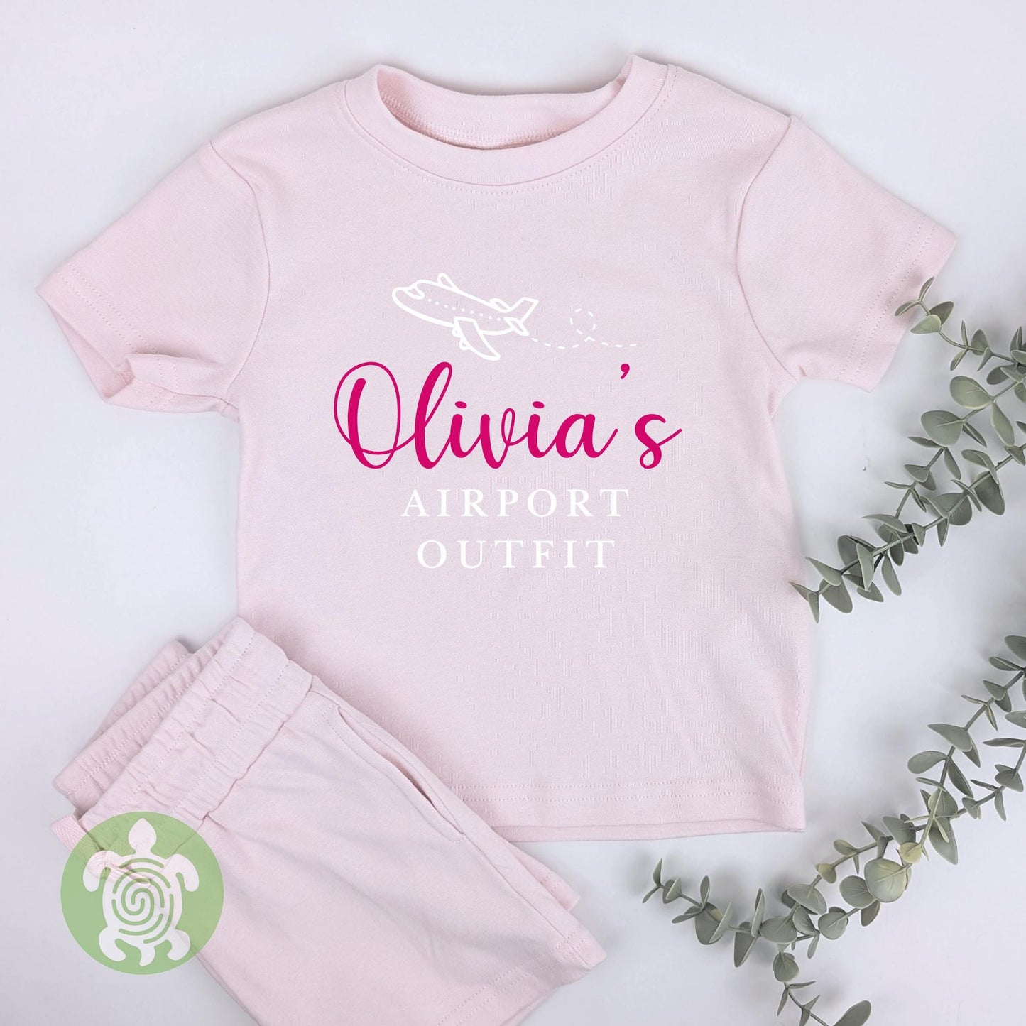 Personalised Pink Airport Outfit Cotton Shorts Set, Any Age, Children's Summer Outfit, Summer T-shirt Kids, Babies First Holiday, Sweatshirt