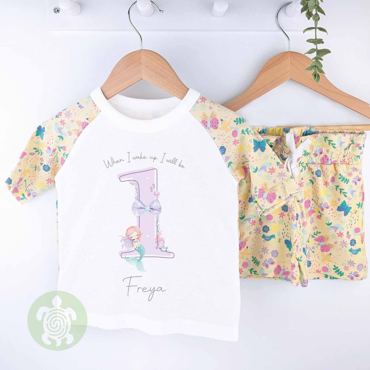 Personalised Birthday Any Age Girls Butterfly Shorts & T-shirt Pj's Set, 1st Birthday, Children Toddler Personalised Pyjamas, Birthday Girl