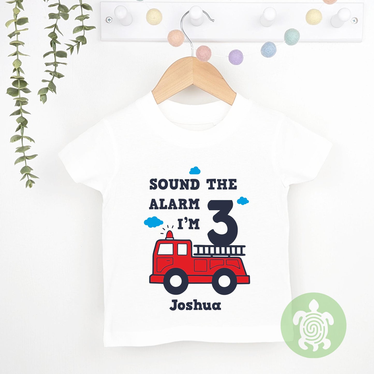 Fire Engine Themed Birthday Party Top |  Personalised Birthday Top| White or Long Sleeve Baseball T-Shirt | Personalised Any Age Birthday