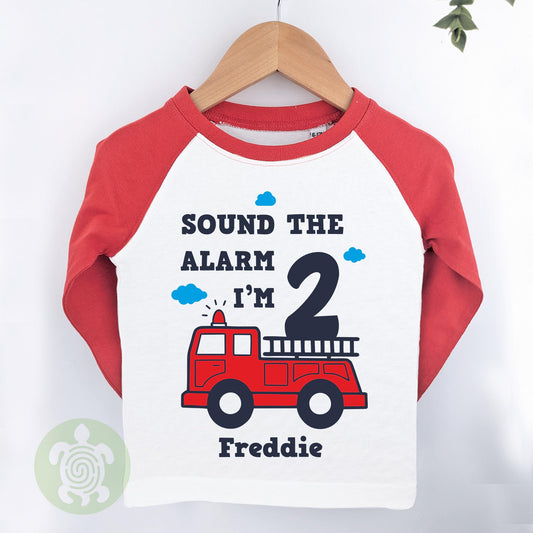 Fire Engine Themed Birthday Party Top |  Personalised Birthday Top| White or Long Sleeve Baseball T-Shirt | Personalised Any Age Birthday