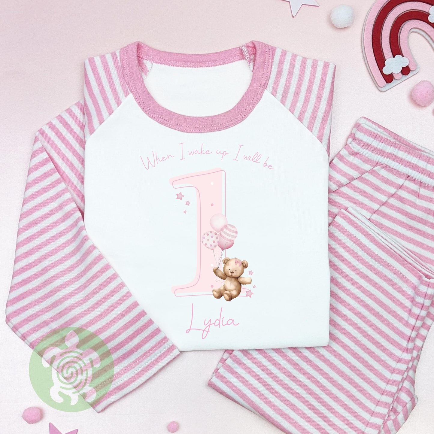 Baby Pink Teddy Shadow Any Age Birthday Personalised Kids Outfit, Morning Set, Custom Name Cotton Clothing Set, Tight-fitting style