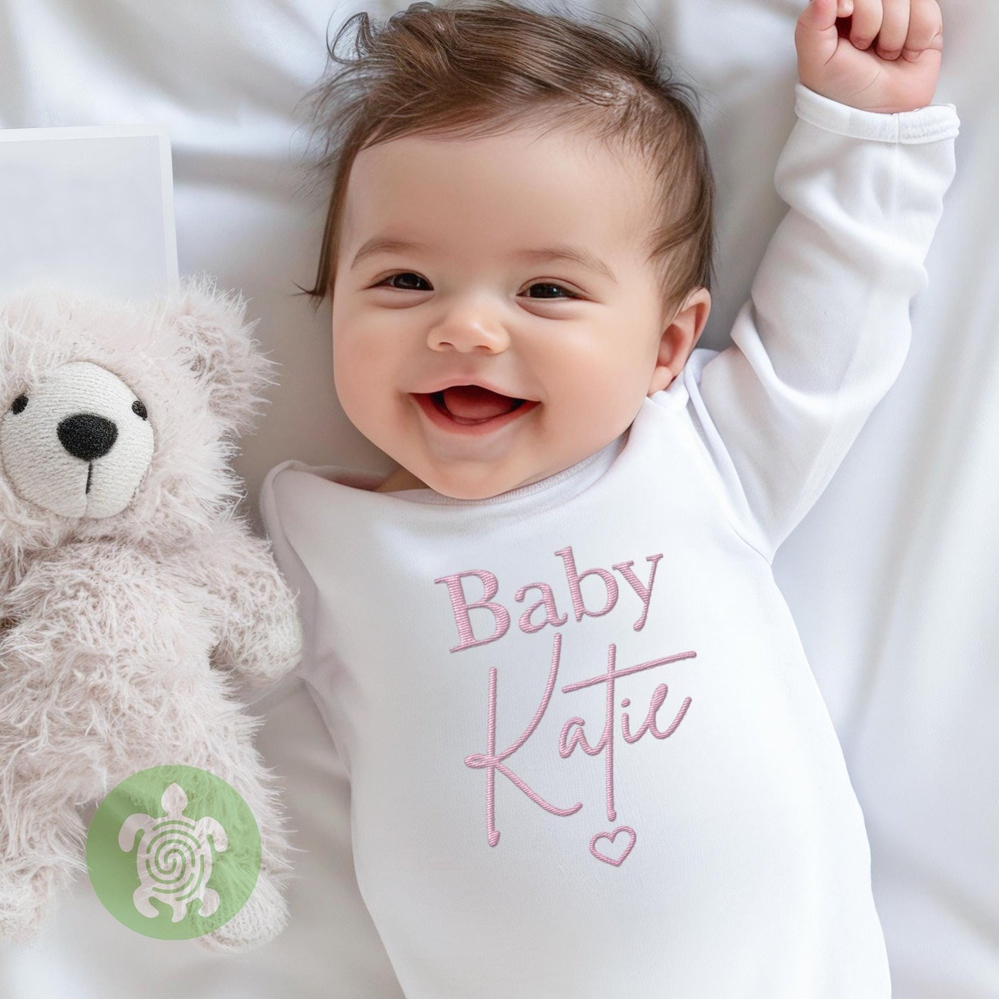 Pink Embroidered Personalised Baby Sleepsuit, New Baby Gift, Newborn Baby Gift, Personalised Surname or Name Baby Announcement, Baby Shower