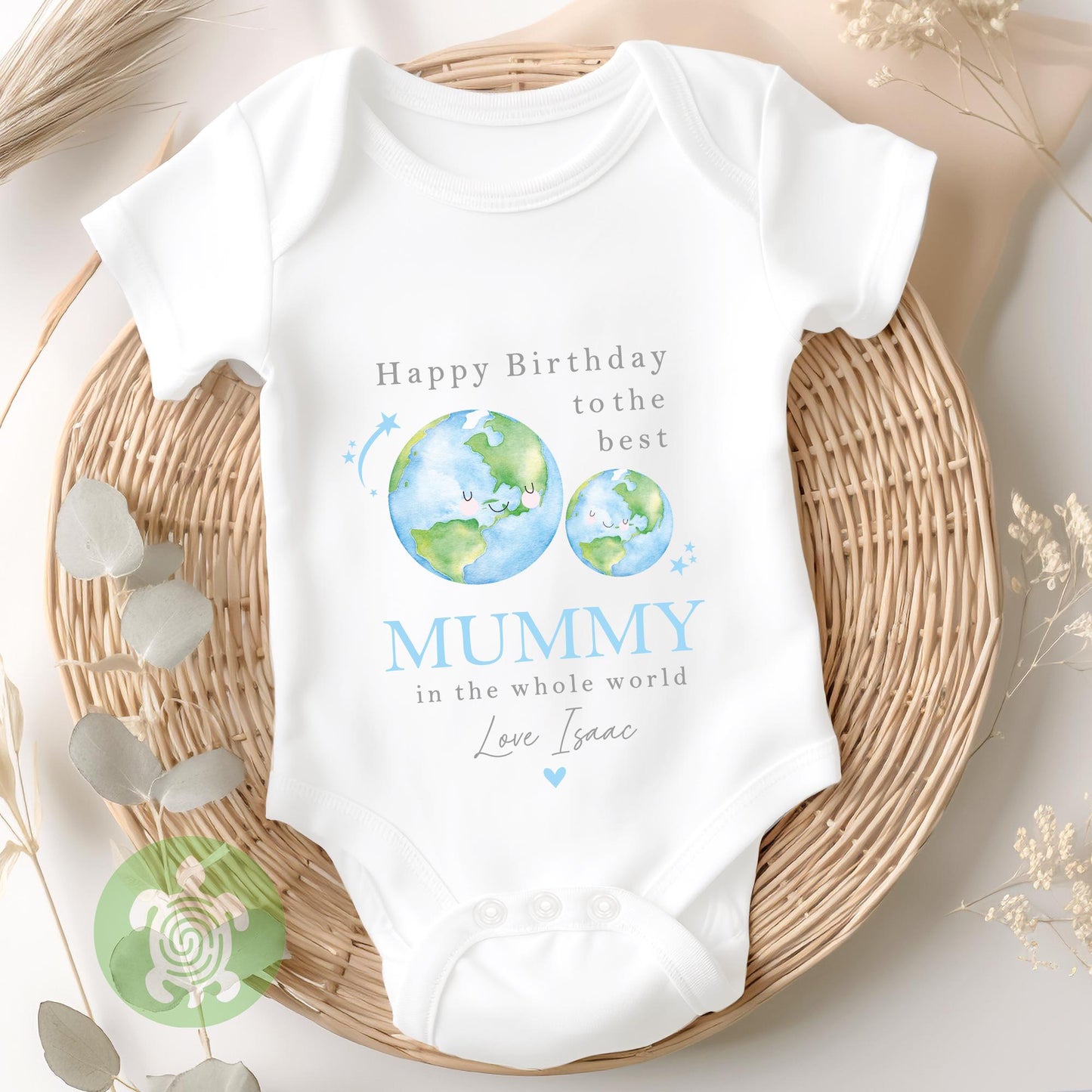 Personalised Blue Happy Birthday Best in the World Mummy, Daddy, Nanny, Grandad, Auntie, Uncle Love you Lots Baby Bodysuit Babygrow, Tshirt