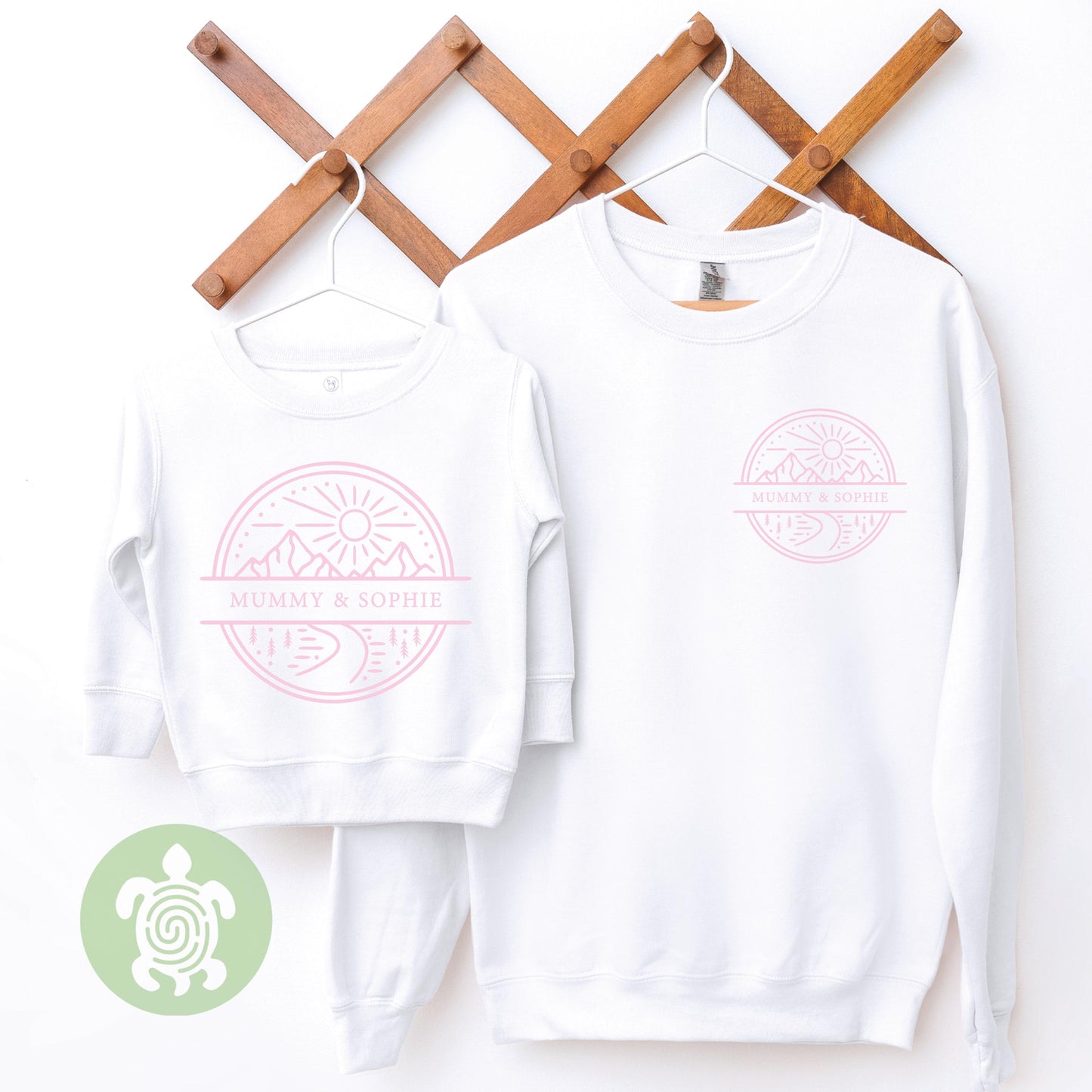 Personalised Mountain Scene Matching Adults and Childs Sweatshirt Jumper, Adventure Gift, Birthday Gift Baby, Child, Travel, Daddy, Mummy