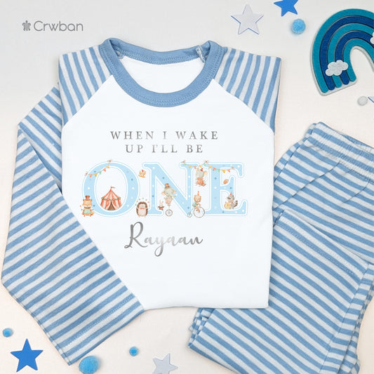 Blue Circus Friends Personalised Kids Outfit, Birthday Morning Set, Custom Name Cotton Clothing Set for Girls, Tight-fitting style