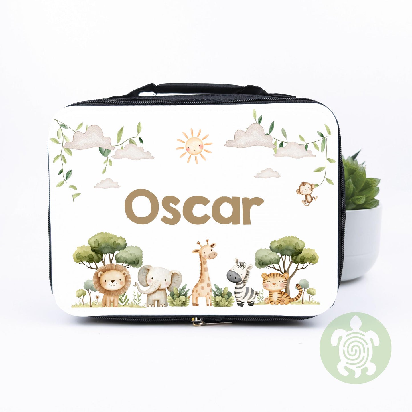 Personalised Safari Lunch Bag, Snack Box & Water Bottle Set - Kids Lunch Bag - Boys Lunch Box - Kids Water Bottles - Boys back to school