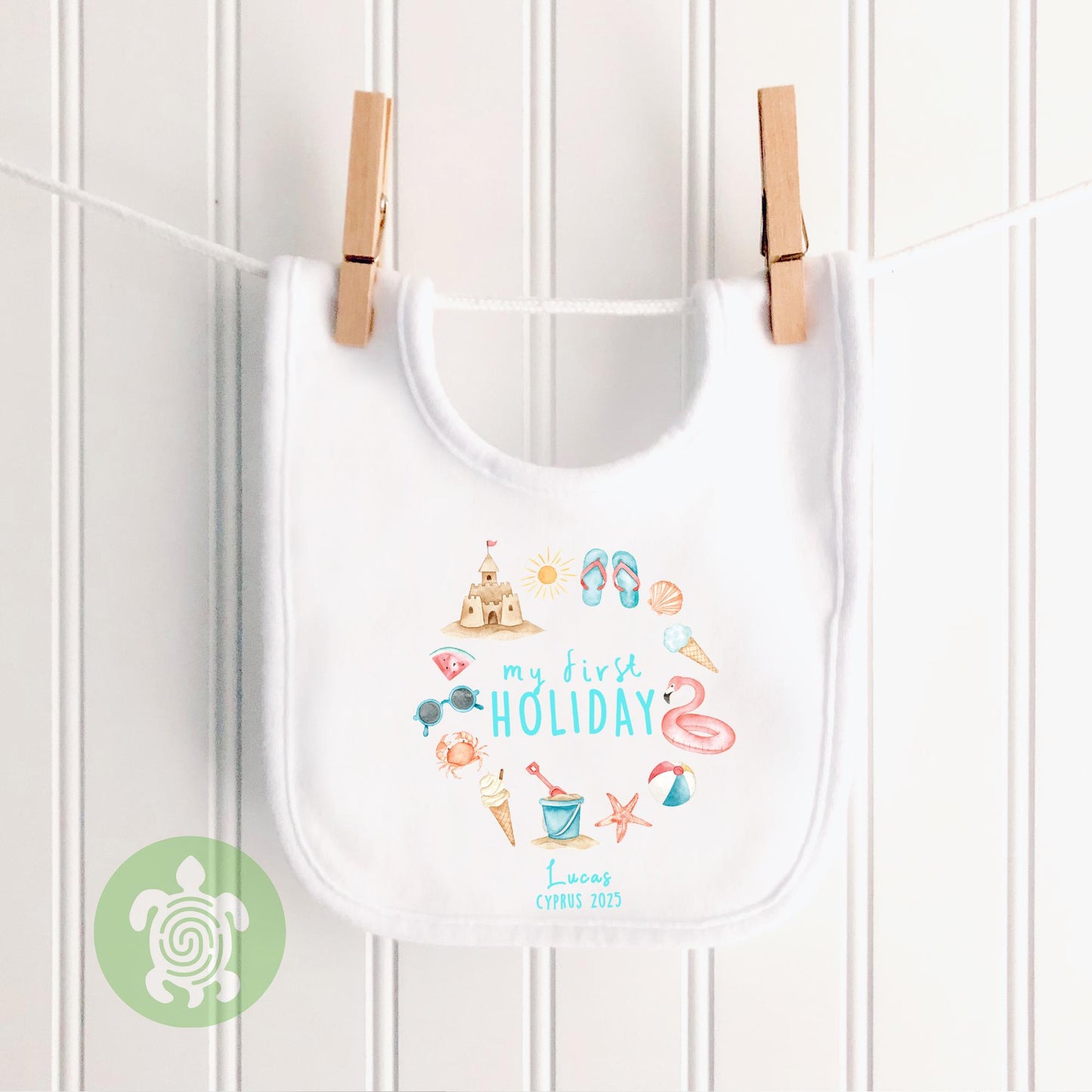 Personalised My 1st Holiday Summer Wreath Babyvest, Children's T Shirt, First Holiday Sleepsuit, Babies First Holiday, First Time Flyer