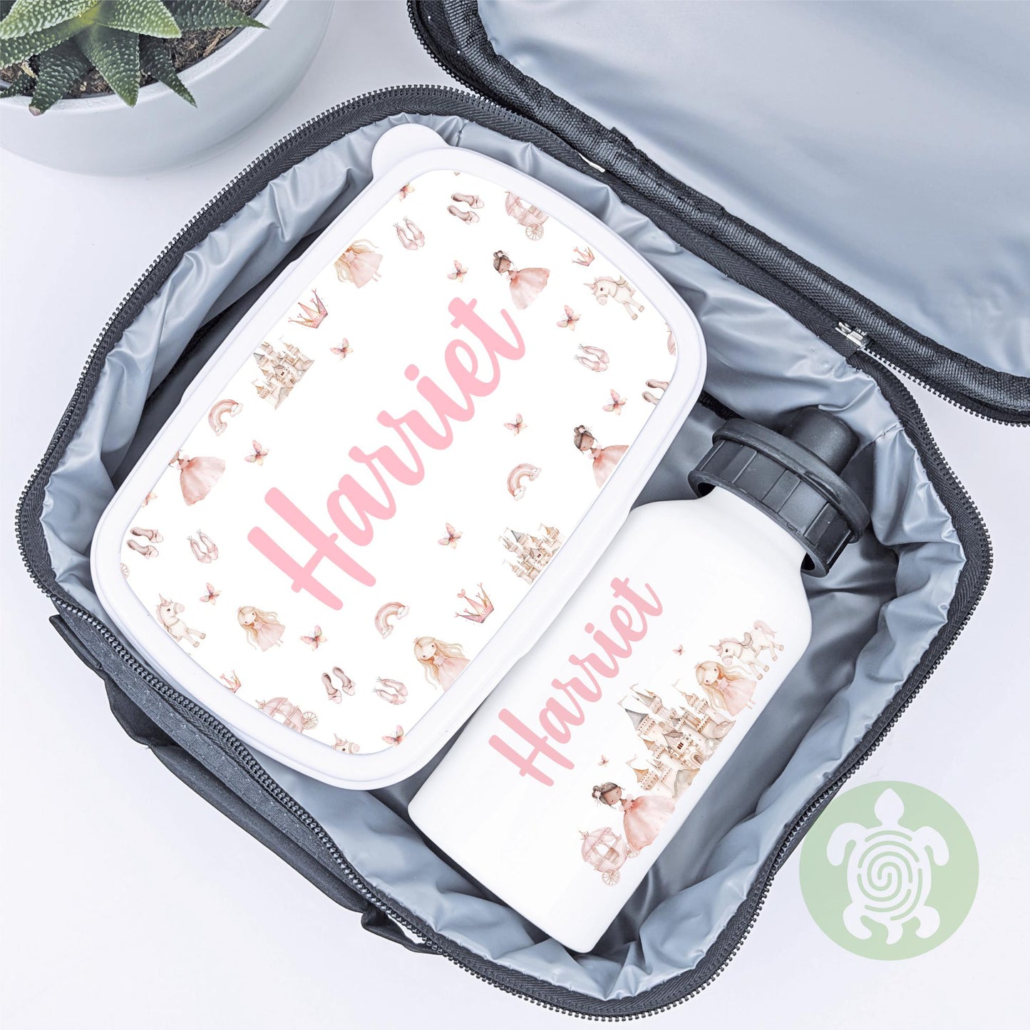 Personalised Princess Lunch Bag, Snack Box & Water Bottle Set - Kids Lunch Bag - Girls Lunch Box - Kids Water Bottles - Girls back to school