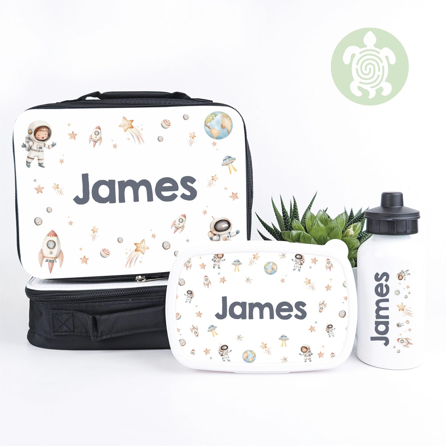 Personalised Spaceman Lunch Bag, Snack Box & Water Bottle Set - Kids Lunch Bag - Boys Lunch Box - Kids Water Bottles - Boys back to school