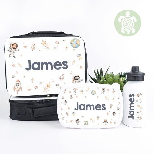 Personalised Spaceman Lunch Bag, Snack Box & Water Bottle Set - Kids Lunch Bag - Boys Lunch Box - Kids Water Bottles - Boys back to school
