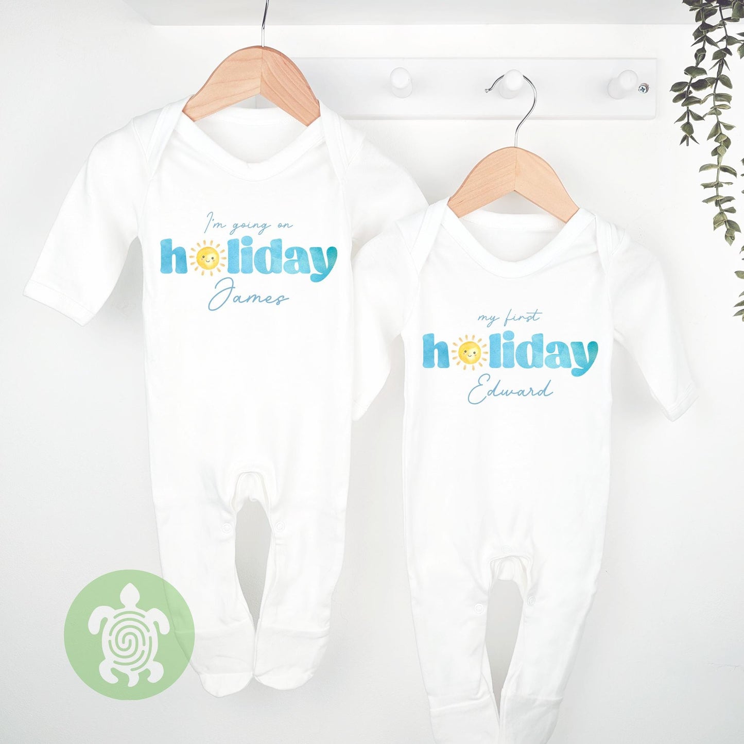 Blue Personalised Cute Sun I'm Going on Holiday, Babyvest, Children's T Shirt, First Holiday Sleepsuit, First Holiday, First Time Flyer