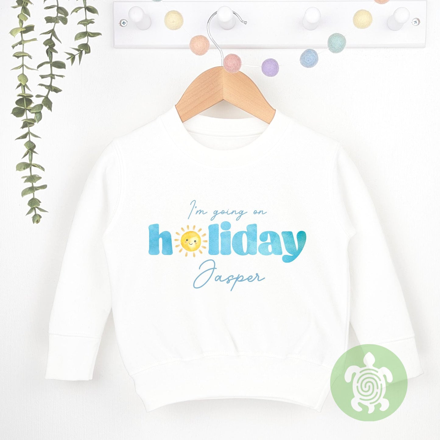 Blue Personalised Cute Sun I'm Going on Holiday, Babyvest, Children's T Shirt, First Holiday Sleepsuit, First Holiday, First Time Flyer