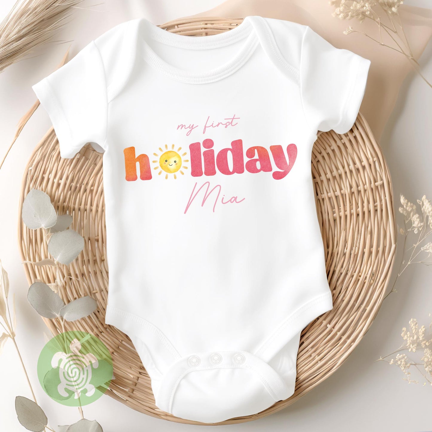 Pink Personalised Cute Sun I'm Going on Holiday, Babyvest, Children's T Shirt, First Holiday Sleepsuit, First Holiday, First Time Flyer
