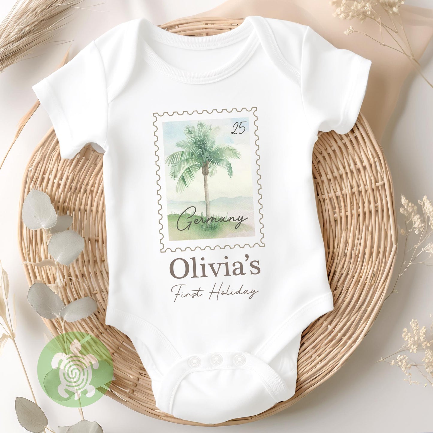 Personalised Postage Stamp Summer Holiday Tshirt, Babyvest, Children's Outfit, First Holiday Sleepsuit, First Holiday, First Time Flyer