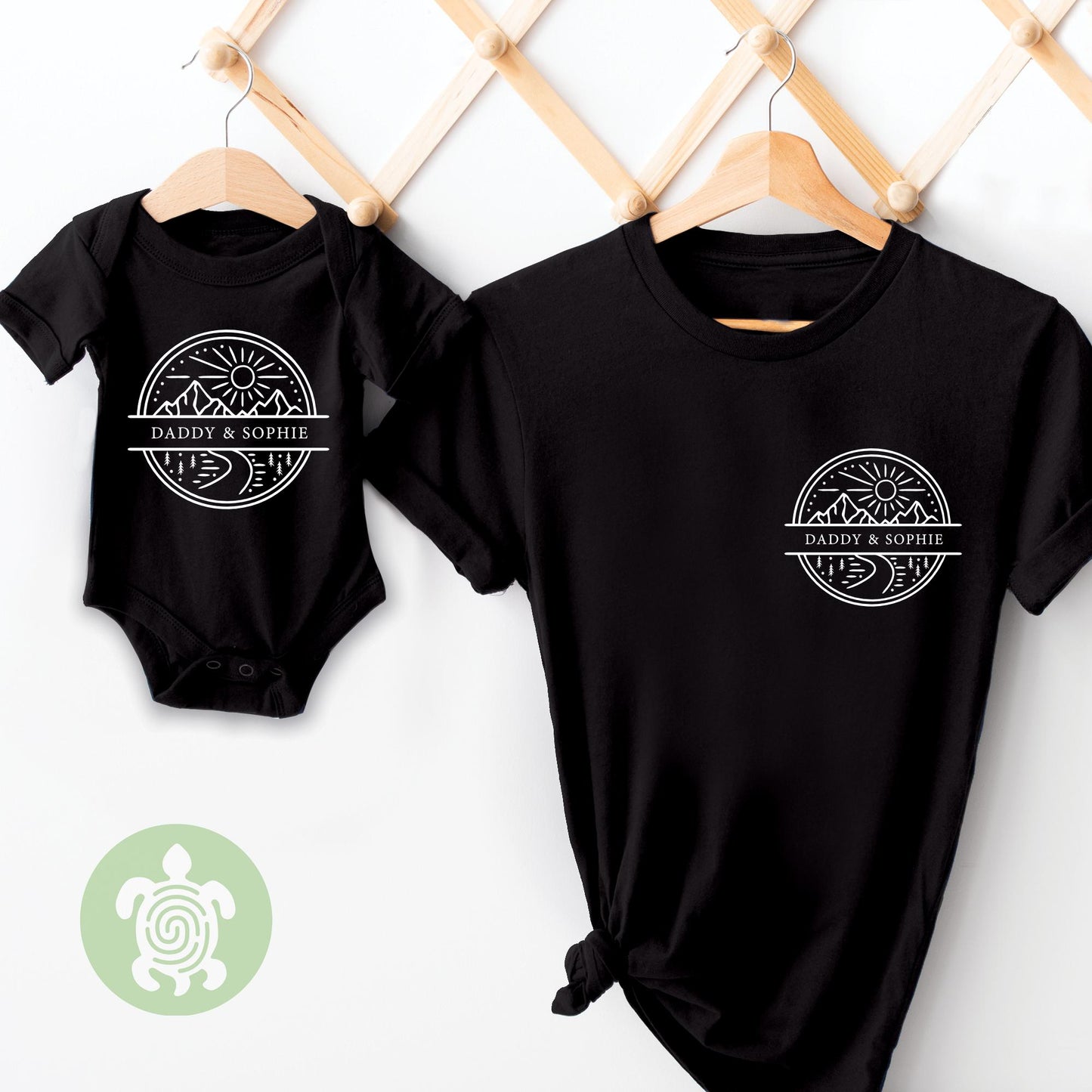 Personalised Mountain Scene Matching Adults and Childs T-shirts, Adventure Gift, Birthday Gift Baby, Child, Travel, Daddy, Father's Day