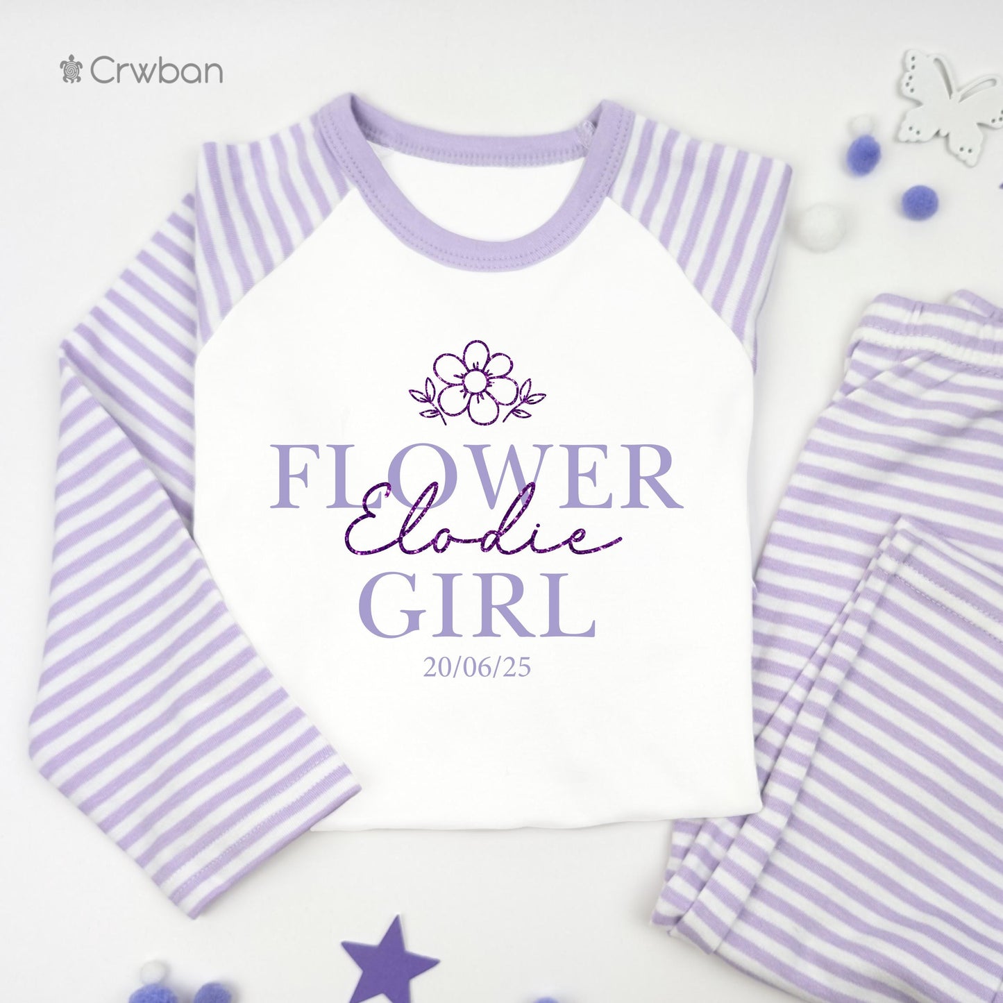 Flower Girl Bridesmaid Wedding Glitter Name flower, Special Occasion, Kids Outfit, Morning Set, Custom Cotton Clothing, Tight-fitting style