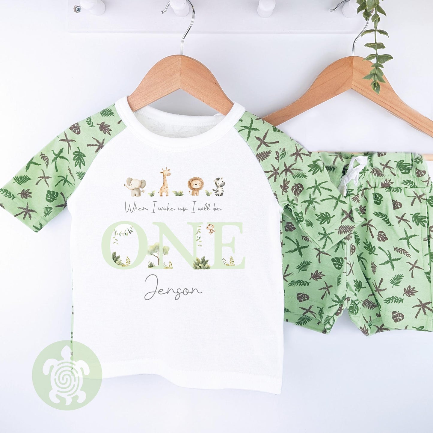 Green Themed Any Age Birthday Boys Palm Tree Shorts & T-shirt Pj's Set, 1st Birthday, Children Toddler Personalised Pyjamas, Birthday Boy