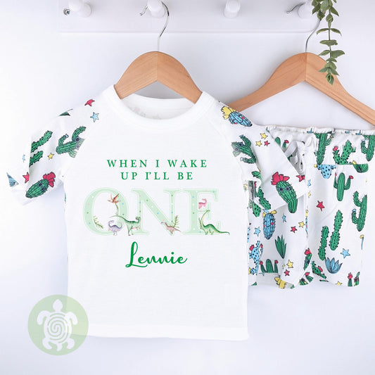 Blue/Green Themed Birthday Cactus Shorts & T-shirt Personalised Kids Outfit, Birthday Morning Set, Cotton Clothing Set, Tight-fitting style