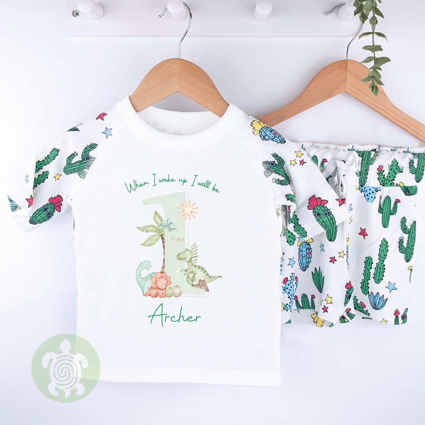 Blue/Green Themed Any Age Birthday Boys Cactus Shorts & T-shirt Pj's Set, 1st Birthday, Children Toddler Personalised Pyjamas, Birthday Boy
