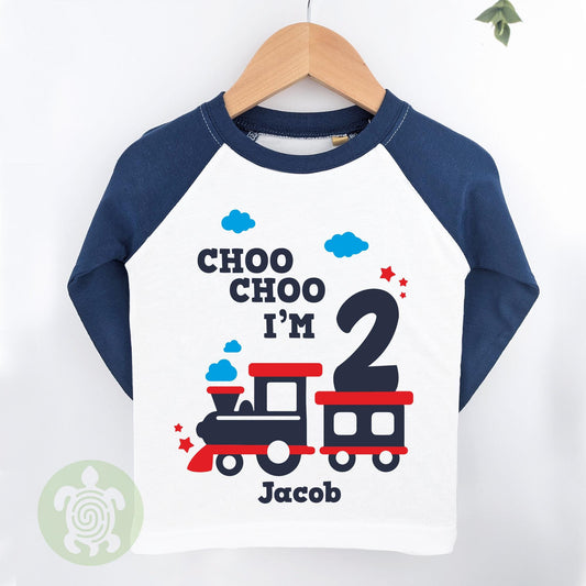 Train Themed Birthday Party Top Tee |  Personalised Birthday Gift| White or Long Sleeve Baseball T-Shirt | Personalised Any Age Birthday Top