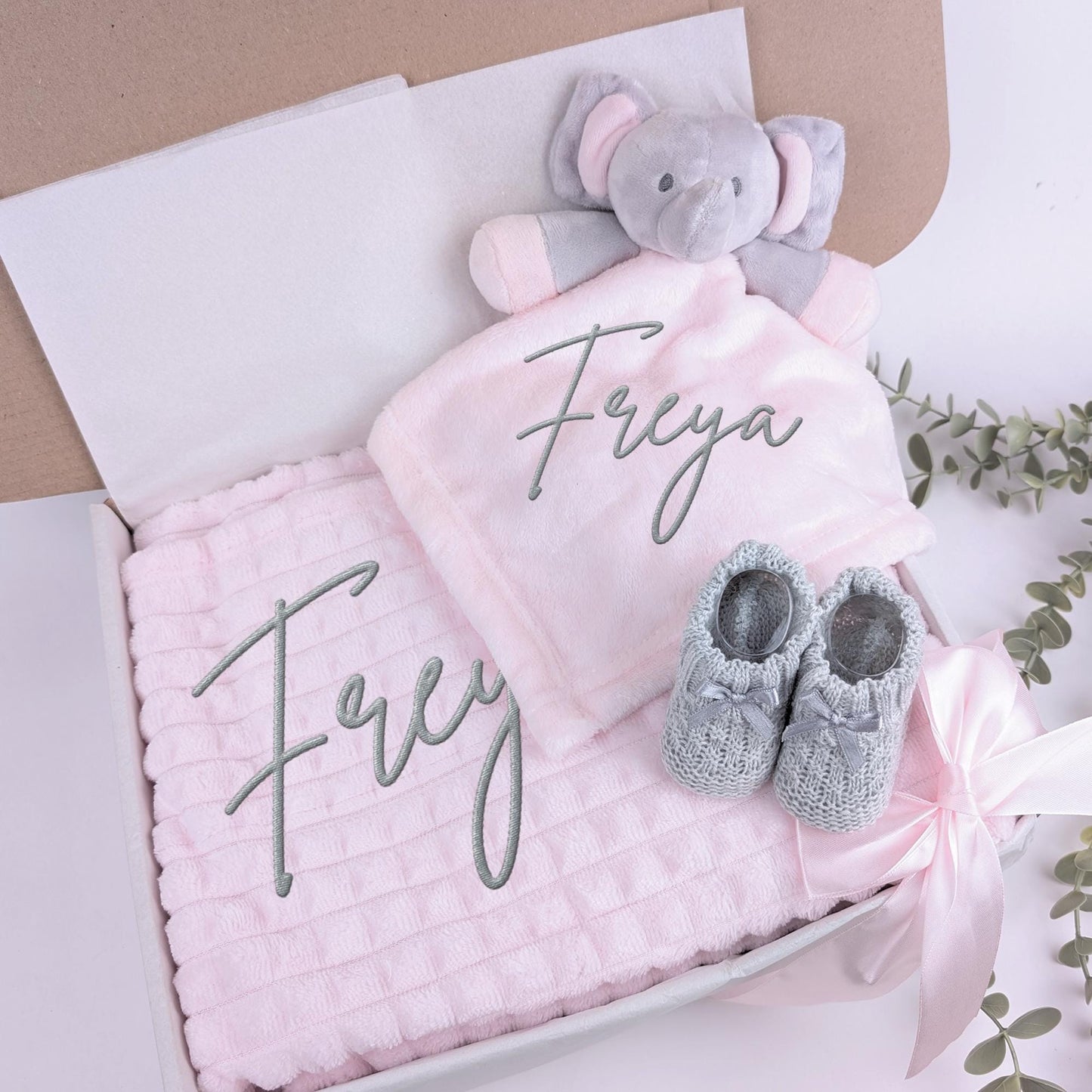 Embroidered Pink Elephant Comforter Blanket Gift Set | Baby Shower Gift | Baby Booties | Baby Gift | Newborn Girl Set | Newborn Baby Gift