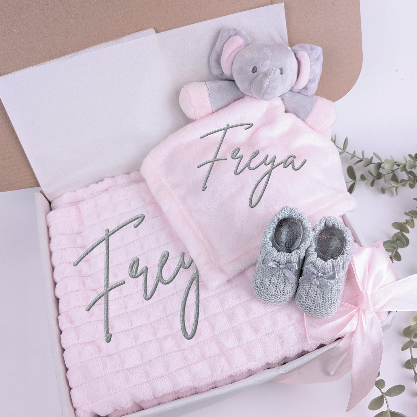 Embroidered Pink Elephant Comforter Blanket Gift Set | Baby Shower Gift | Baby Booties | Baby Gift | Newborn Girl Set | Newborn Baby Gift