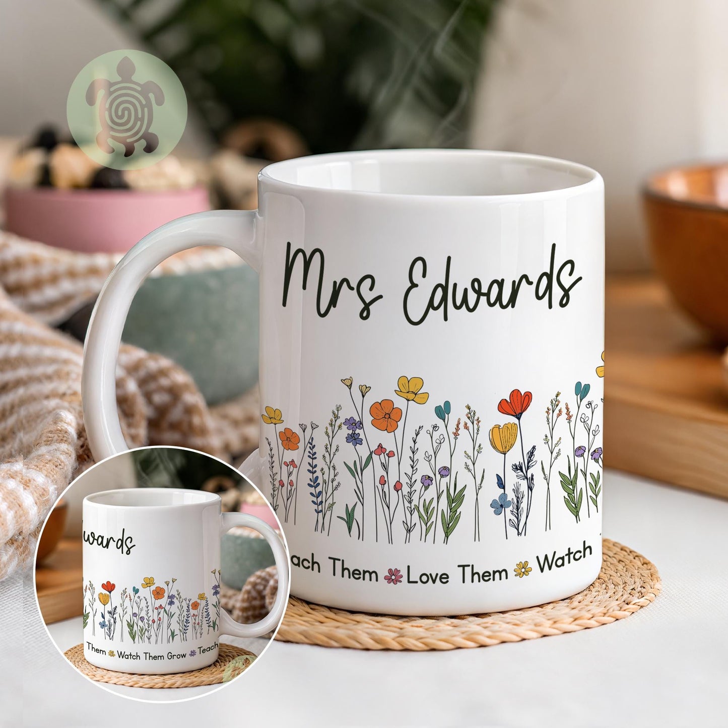 Personalised Wild Flowers Teacher Thank You Gift, Teacher Mug With Name, Teacher Appreciation Gift, End of Term Gift, Nursery Teacher Gift