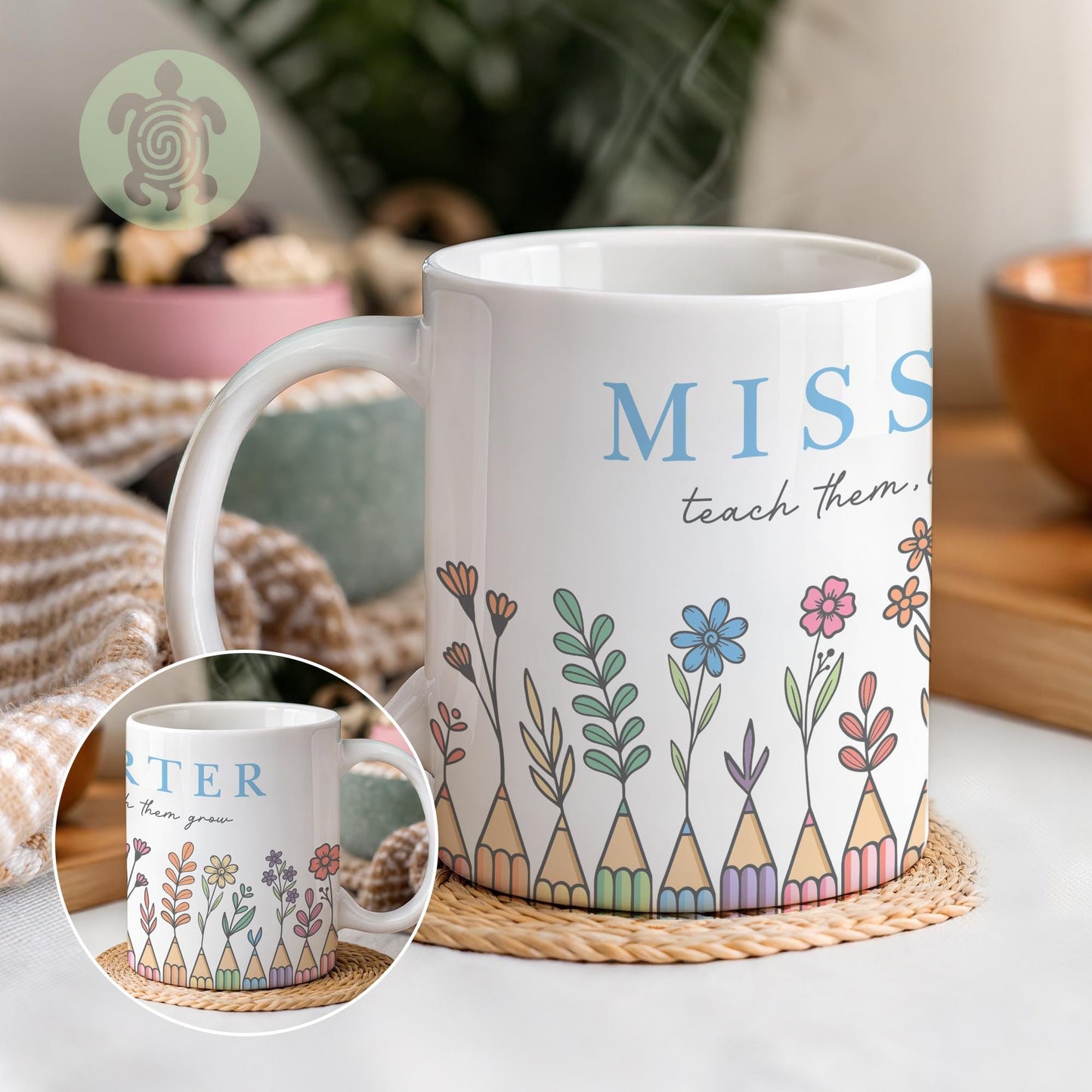 Personalised Pencil Flowers Teacher Thank You Gift, Teacher Mug With Name, Teacher Appreciation Gift, End of Term Gift, Nursery Teacher Gift