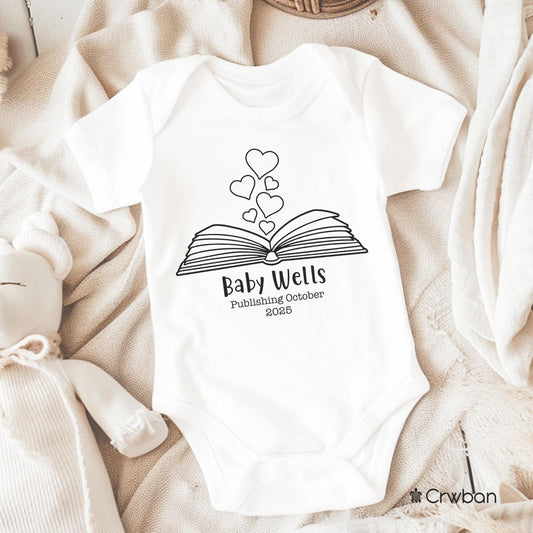 Personalised Baby Publishing Surname, First Baby Pregnancy Announcement, Unisex White Babygrow Gift, Baby Shower