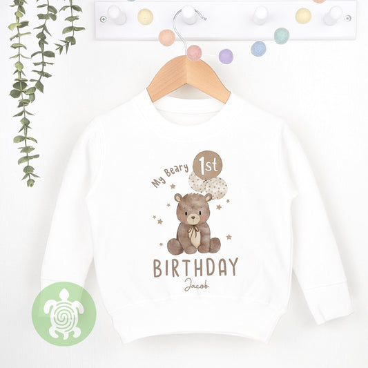 Personalised Beary 1st Birthday Children's T-shirt, 1st Birthday Party Outfit, Childs Clothing, BabyVest, Printed Birthday Sweatshirt