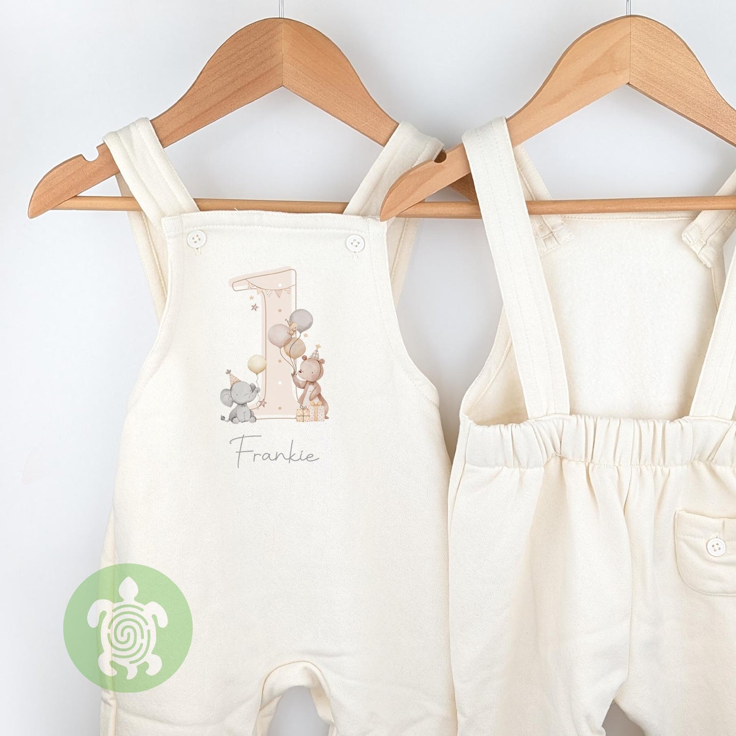 Teddy Party Personalised Birthday Oat Fleece Dungarees, 1st 2nd Party Outfit with Grey Print, Childs Clothing, Birthday Outfit