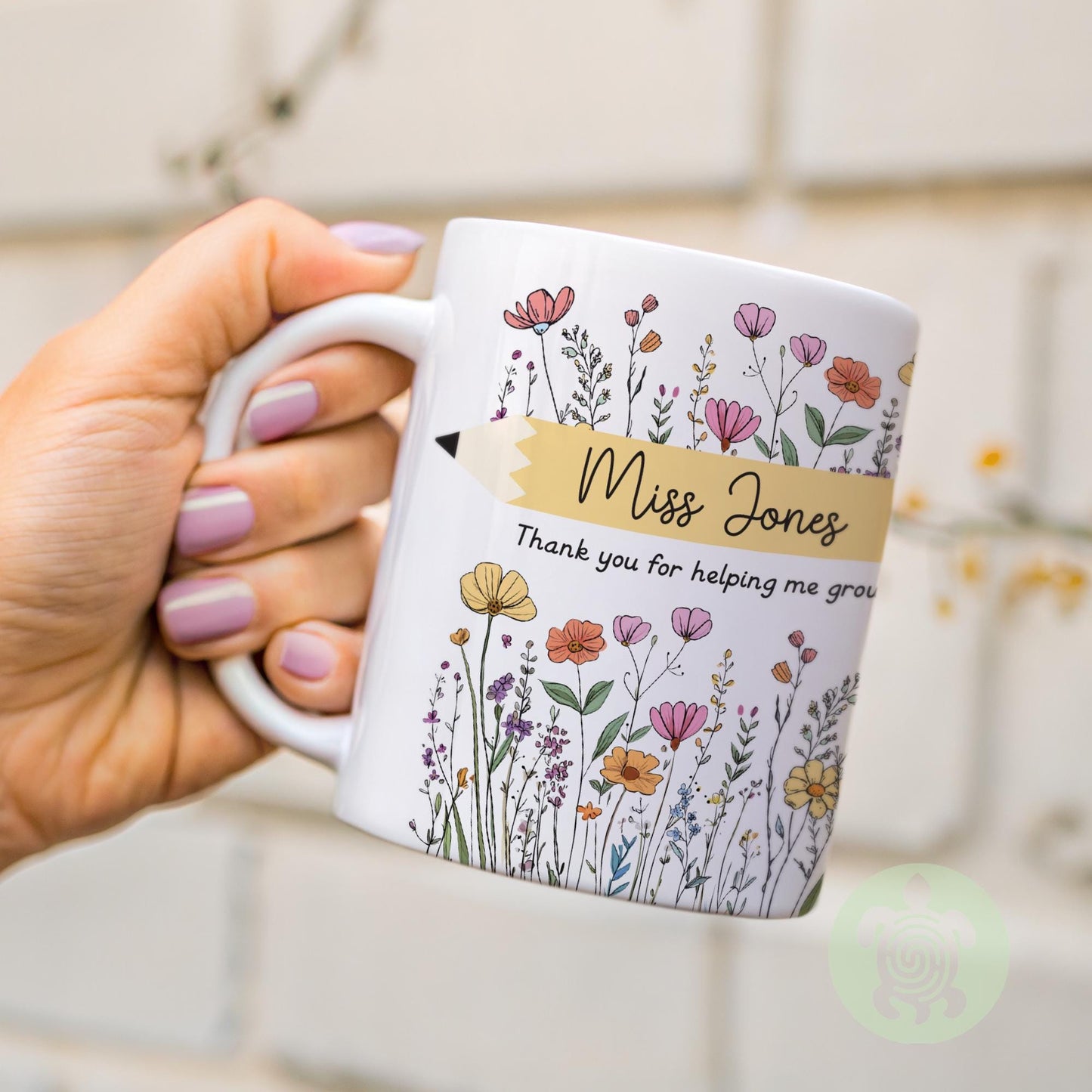 Personalised Wild Flowers Teacher Pencil Thank You Gift, Teacher Mug With Name, Teacher Appreciation Gift, End of Term Gift, Nursery Gift