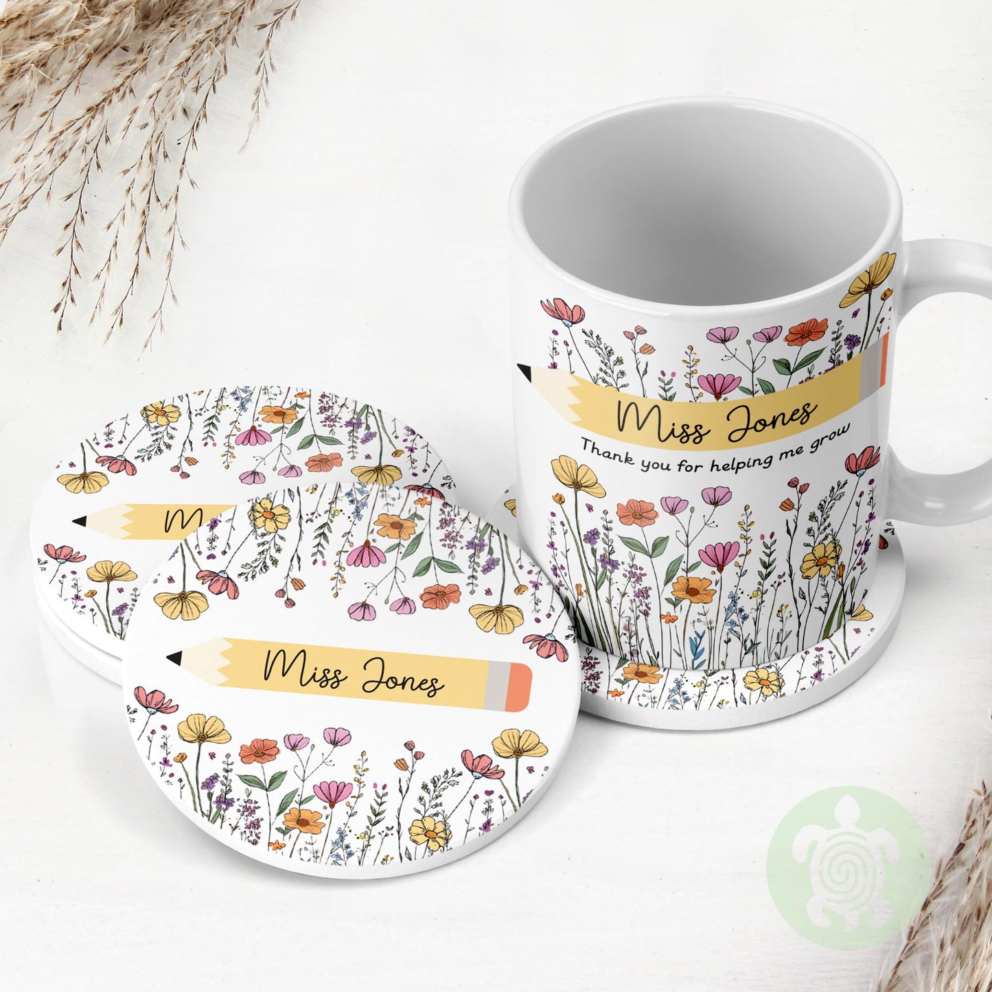 Personalised Wild Flowers Teacher Pencil Thank You Gift, Teacher Mug With Name, Teacher Appreciation Gift, End of Term Gift, Nursery Gift