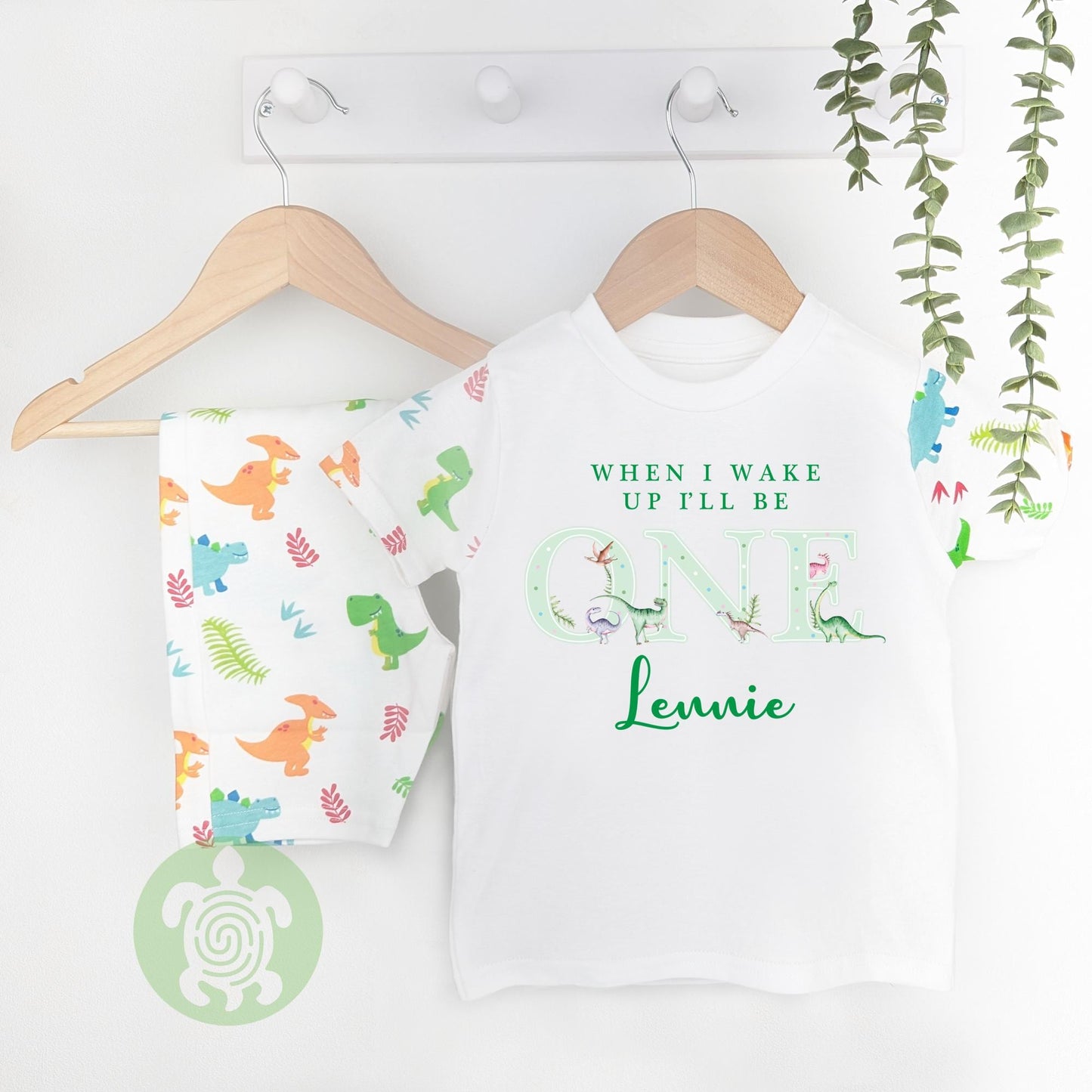 Personalised Birthday Dinosaur Shorts Sleeve & Shorts set, 1st 2nd 3rd Birthday, Boy Girl Pyjamas, When I Wake Up I'll Be, Birthday Gift,
