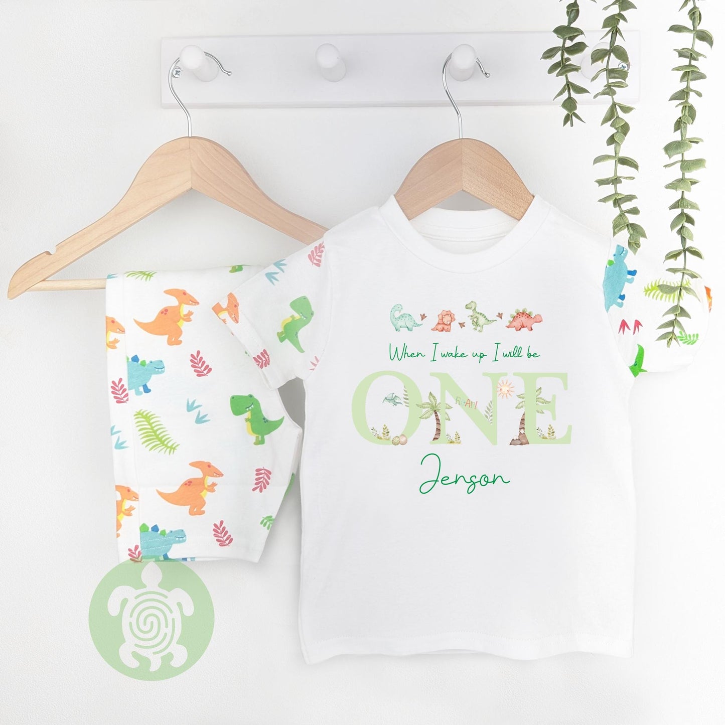 Four Dinosaur Short Sleeve T-Shirt & Shorts Personalised Kids Outfit, Birthday Set, Custom Name Cotton Clothing Set, Tight-fitting style
