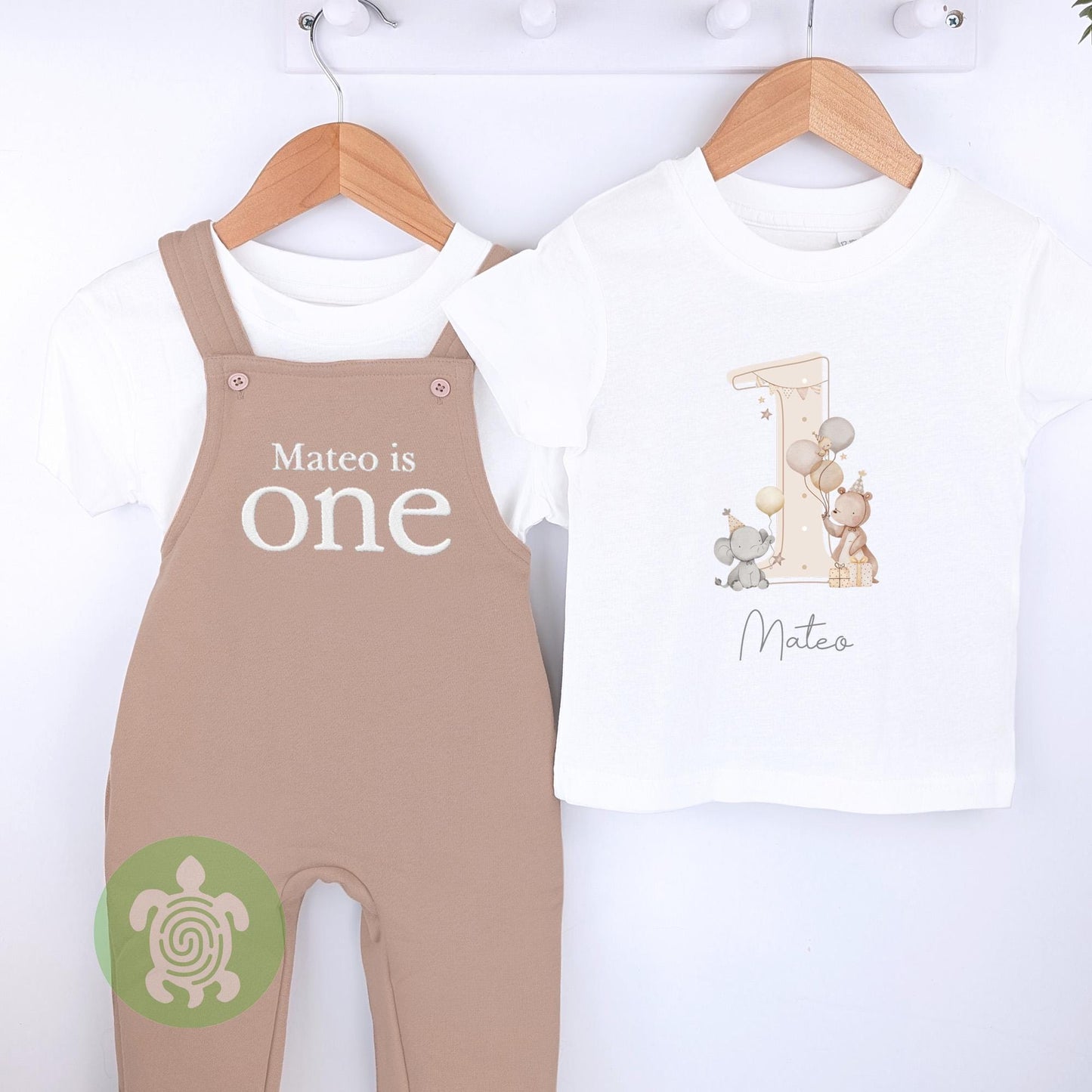 Any Age Personalised Embroidered Birthday Tan Fleece Dungarees Set,1st Party Outfit with Colour Print, Childs Clothing, Birthday Outfit