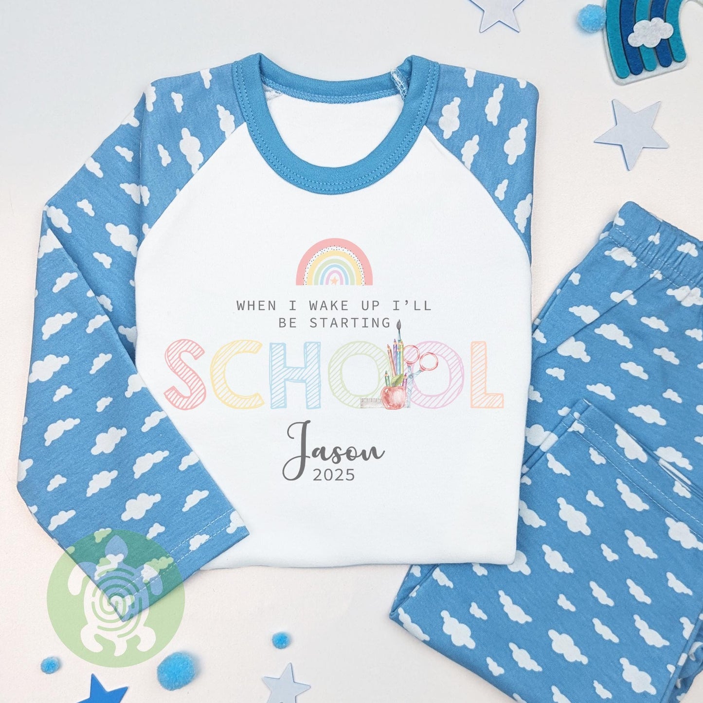 Personalised Starting School Outfit, Back to School Childrens' Pyjamas, First day of School Blue Pyjamas, First Day of School Nightwear