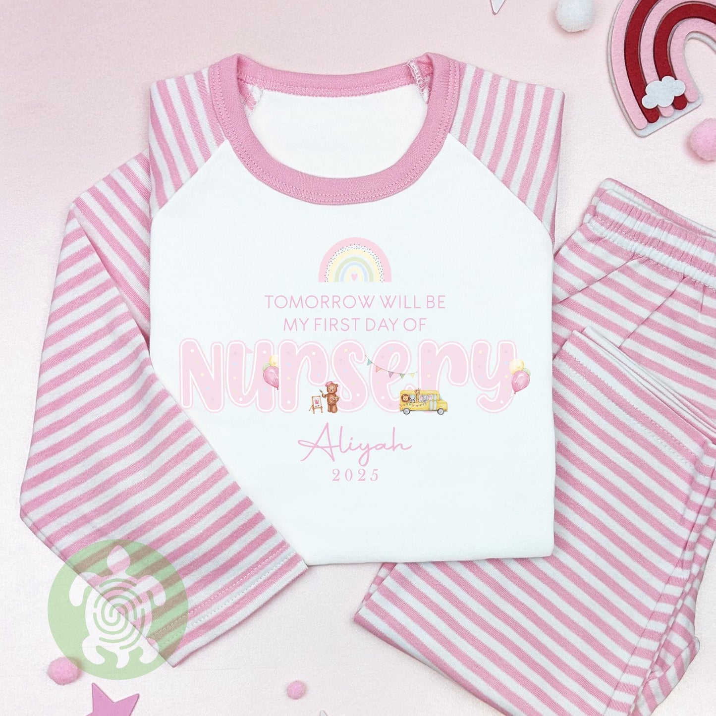 Personalised Starting Reception Outfit, First day School Children's' Pyjamas, School Day, Pink Pyjamas, First Day of Nursery Night before