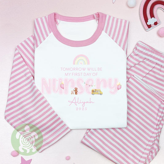 Personalised Starting Reception Outfit, First day School Children's' Pyjamas, School Day, Pink Pyjamas, First Day of Nursery Night before