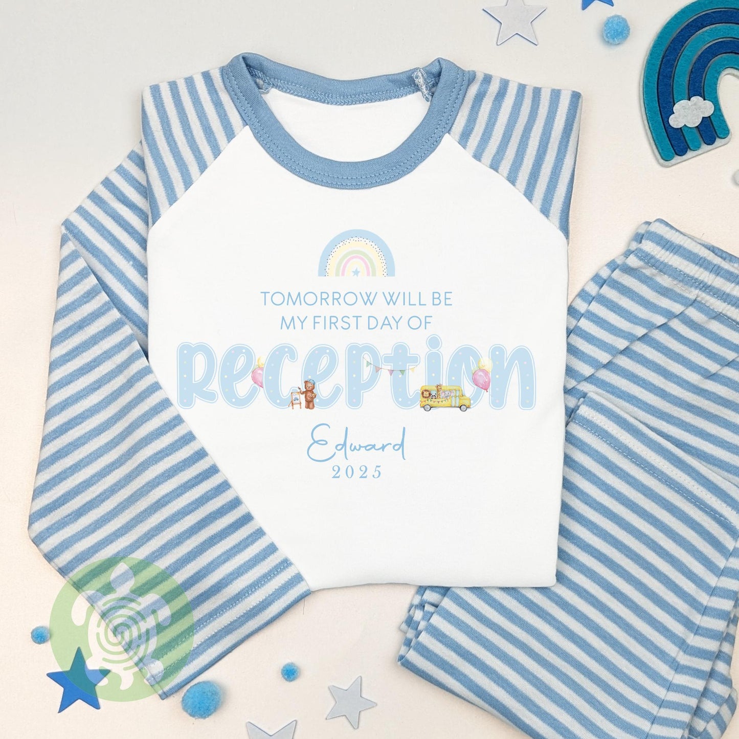 Personalised Starting Reception Outfit, First day School Children's' Pyjamas, School Day, Blue Pyjamas, First Day of Nursery Night before