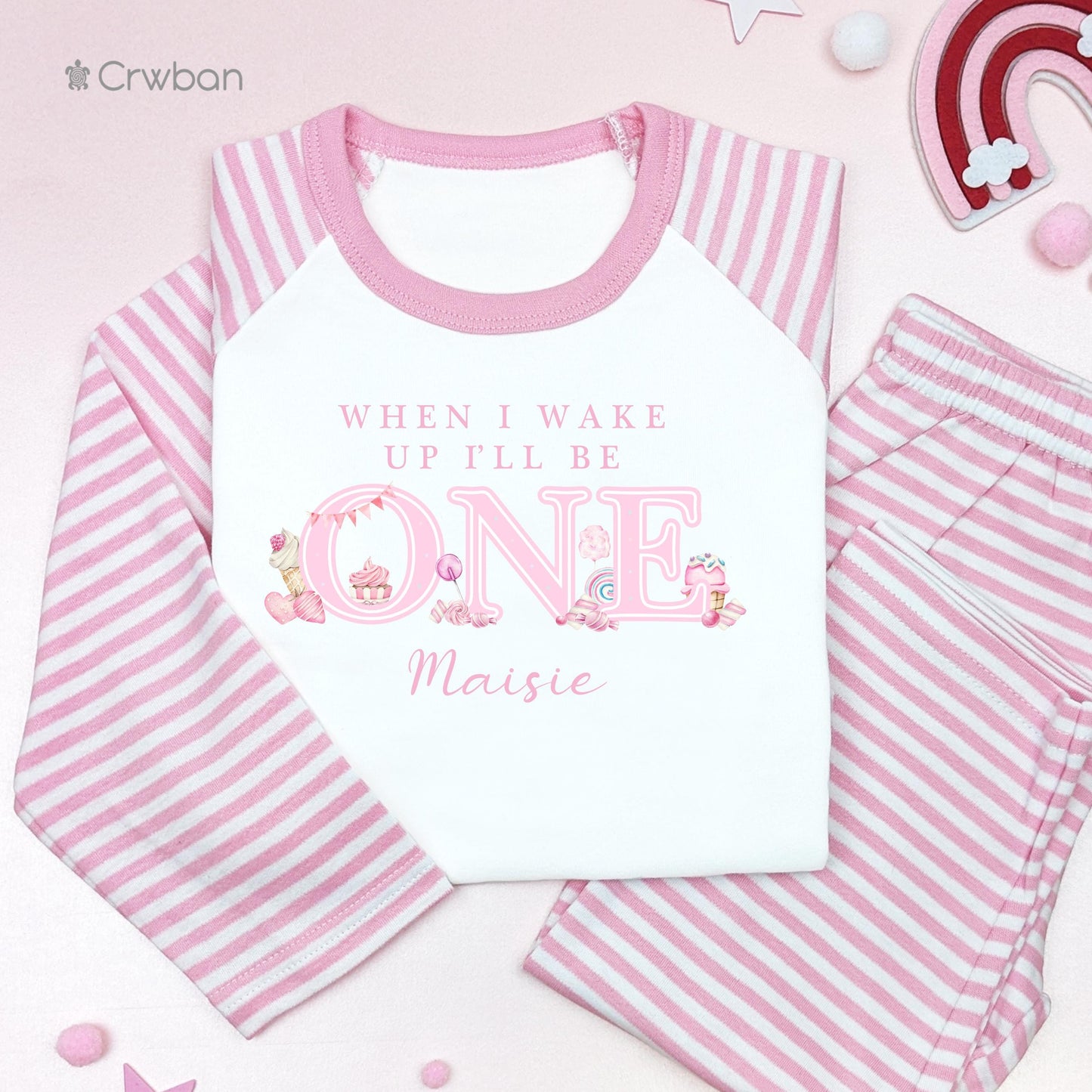 Watercolour Pink Purple Sweets Any Age Birthday Pyjamas, Children Toddler, Personalised Pjs Gift, Birthday Girl Pyjamas, 1st 2nd Birthday