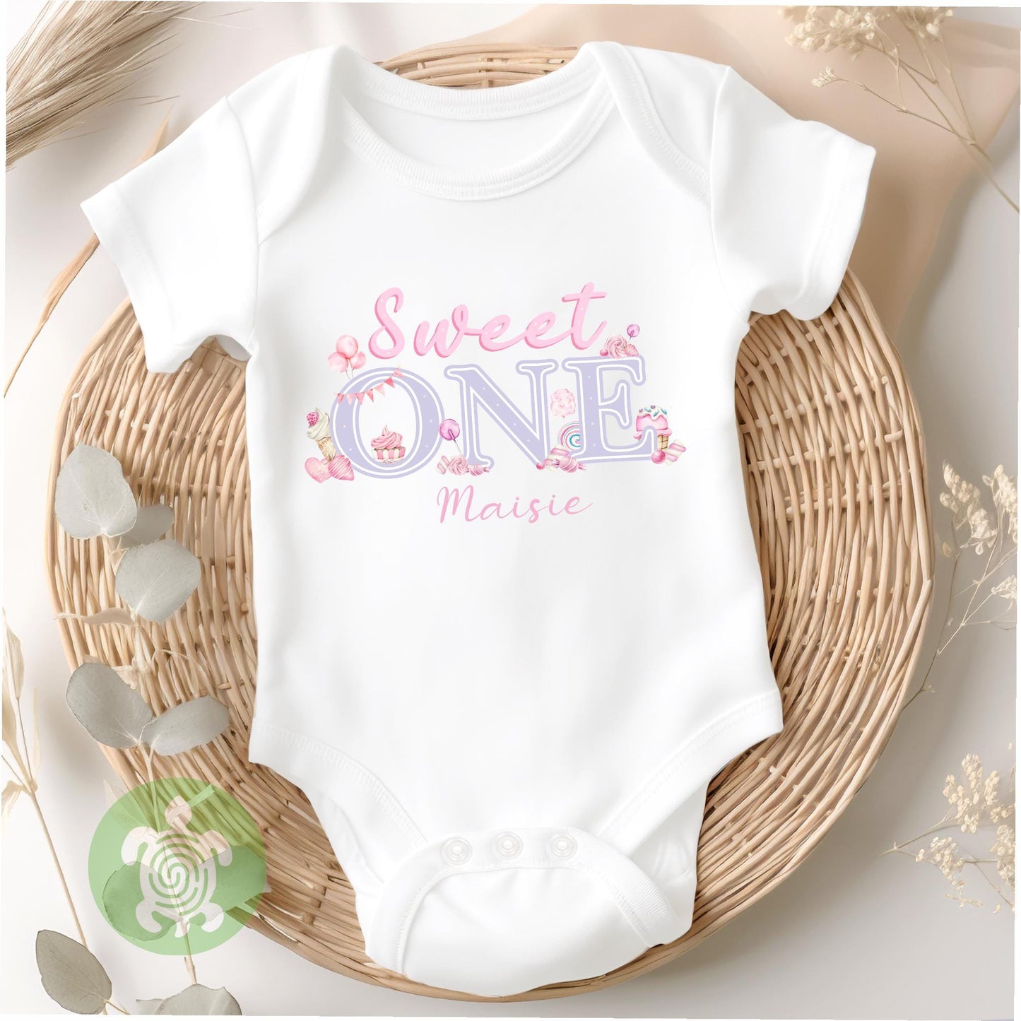 Sweet One Theme 1st Birthday Party T-shirt Top, Personalised First Birthday design with Baby Pink Print Children's Tee, Sweet Girl
